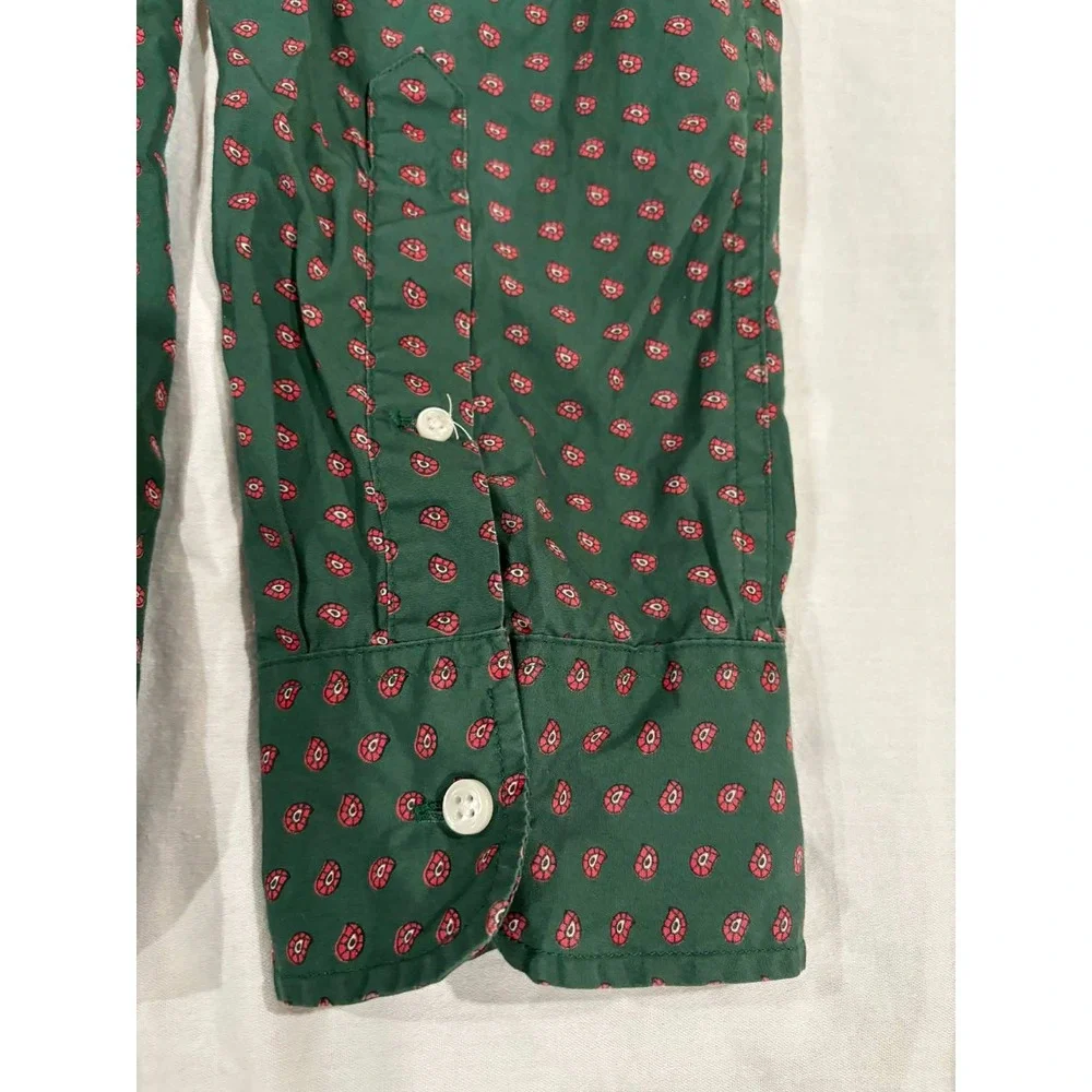 J Crew Slim Fit‎ Green Red Paisley Print Button Down Shirt Men's XL